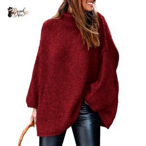 Chunky Knit Turtleneck Pullover Sweater, Oversized Fit, Long Sleeve